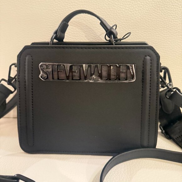 NWT STEVE MADDEN BEVELYN MINI SATCHEL CROSSBODY BAG W AIRPOD CASE BLACK - Picture 2 of 7